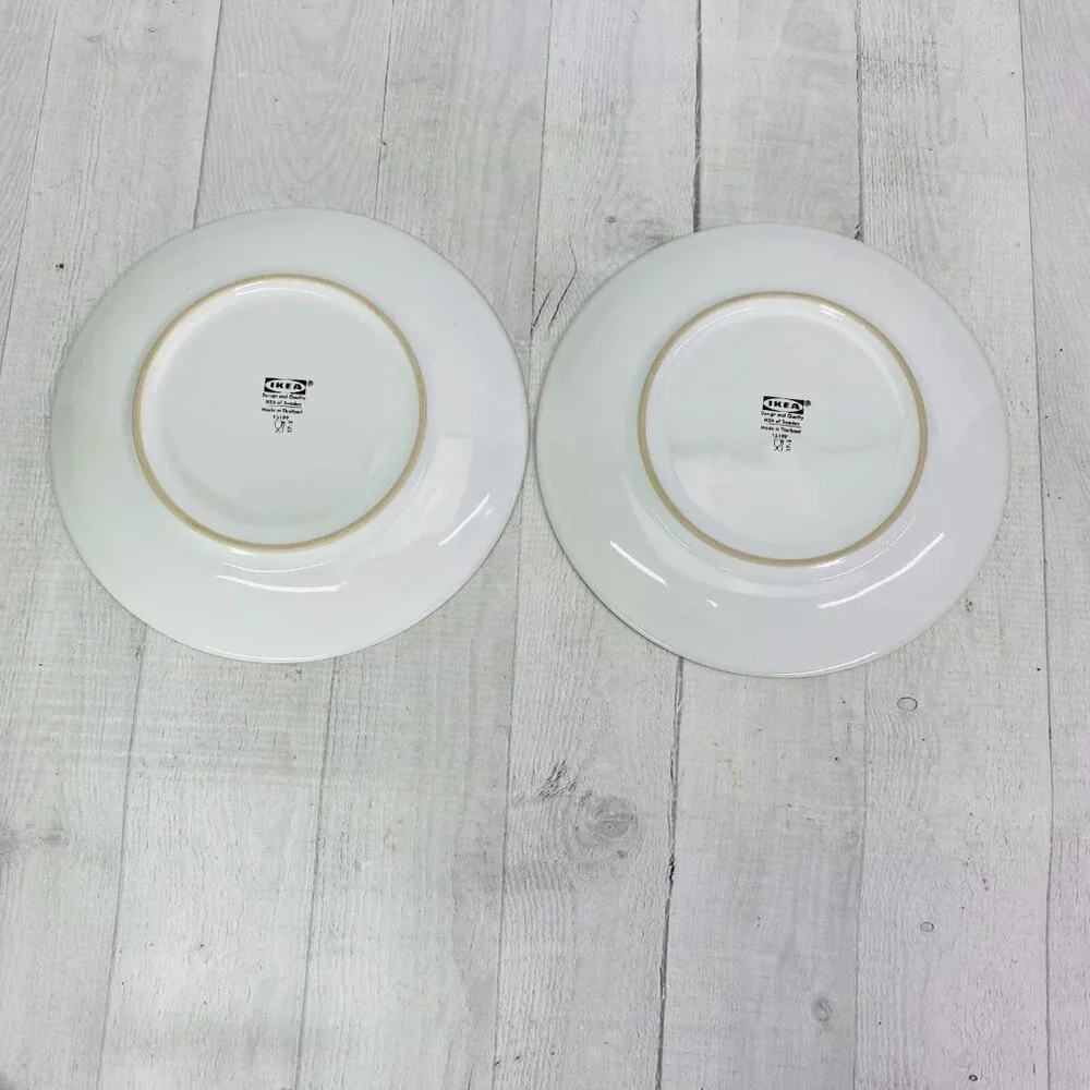 Ikea BULLRA 15199 Turquoise Red Floral Round Stoneware Lunch Salad Plates Set 6